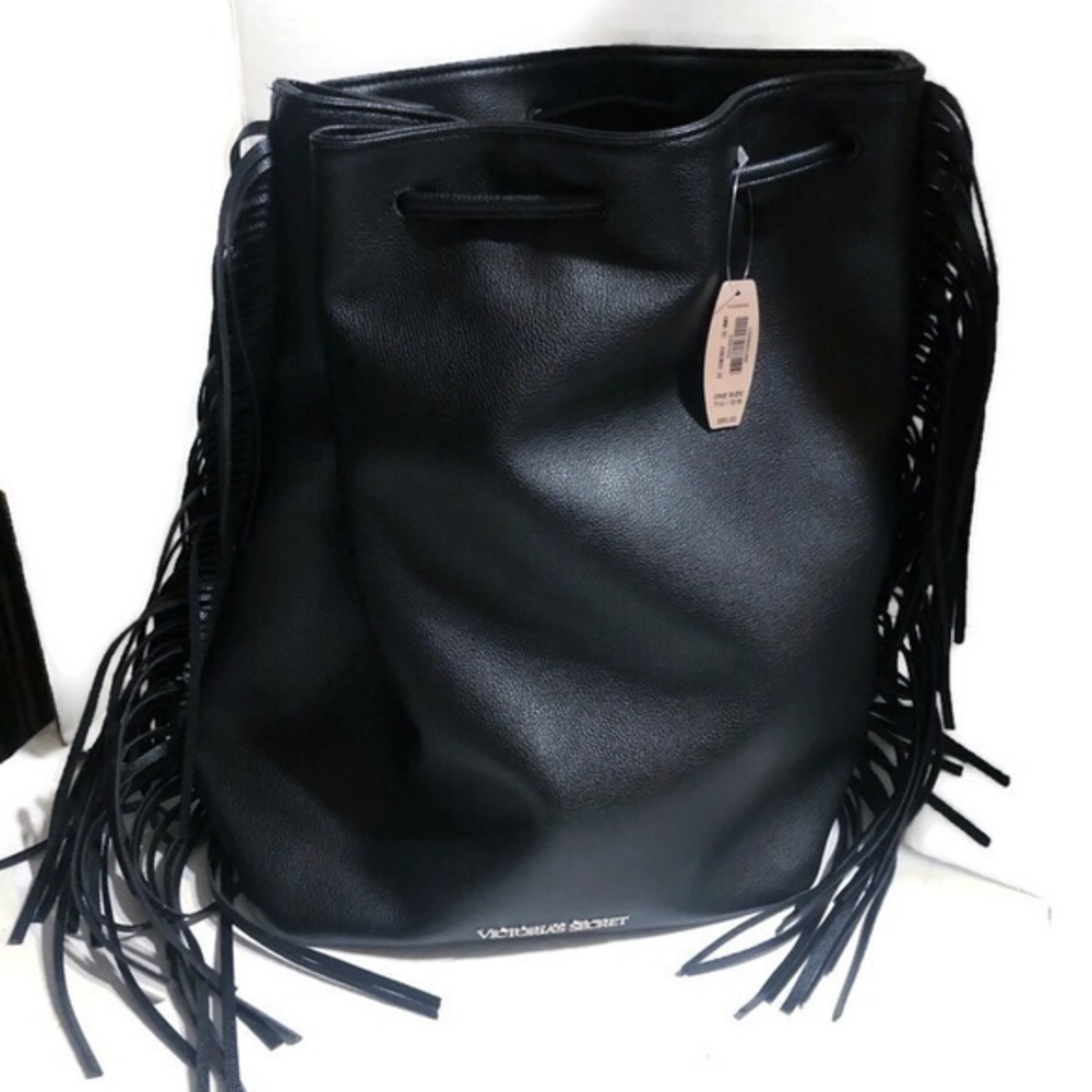 Victoria's Secret NWT Black Fringe Backpack Carry All Bag